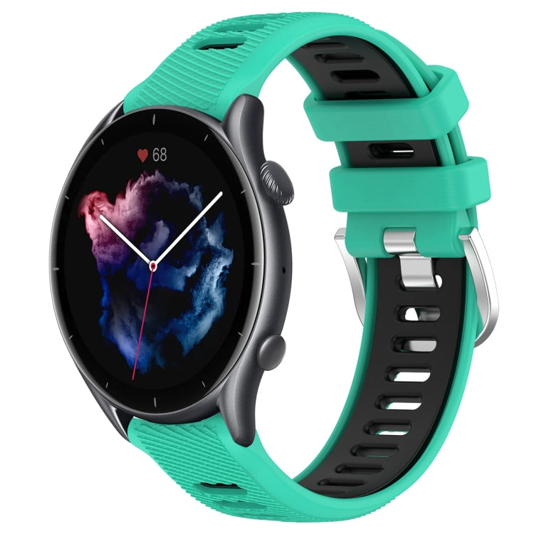 For Amazfit GTR 3 Pro 22mm Cross Texture Two Color Silicone Steel Buckle Watch Band(Lake Blue+Black) -  by PMC TechLife | Online Shopping South Africa | PMC TechLife