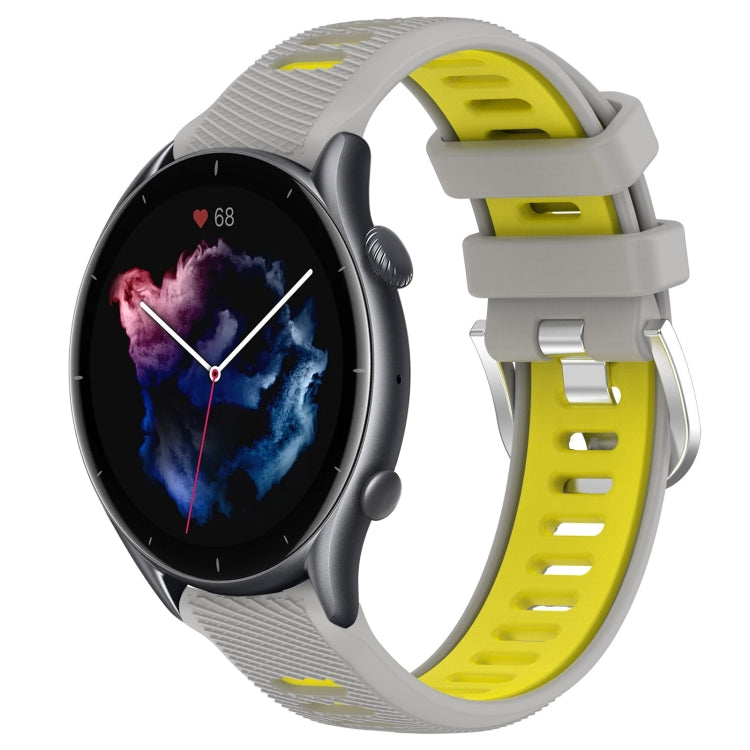 For Amazfit GTR 3 Pro 22mm Cross Texture Two Color Silicone Steel Buckle Watch Band(Grey+Yellow) -  by PMC TechLife | Online Shopping South Africa | PMC TechLife