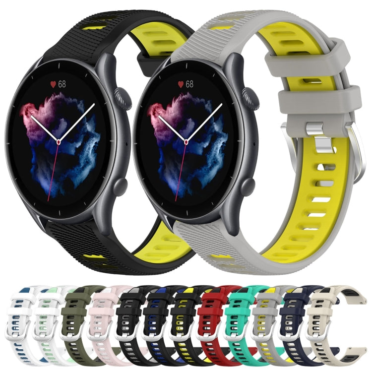 For Amazfit GTR 3 Pro 22mm Cross Texture Two Color Silicone Steel Buckle Watch Band(Black+Lime Green) -  by PMC TechLife | Online Shopping South Africa | PMC TechLife