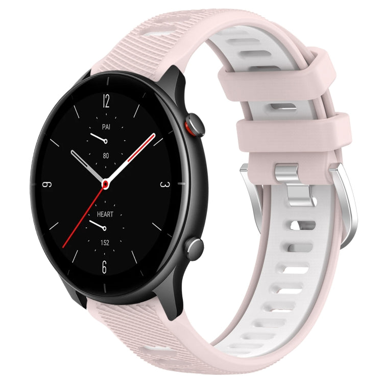 For Amazfit GTR 2e 22mm Cross Texture Two Color Silicone Steel Buckle Watch Band(Pink+White) -  by PMC TechLife | Online Shopping South Africa | PMC TechLife