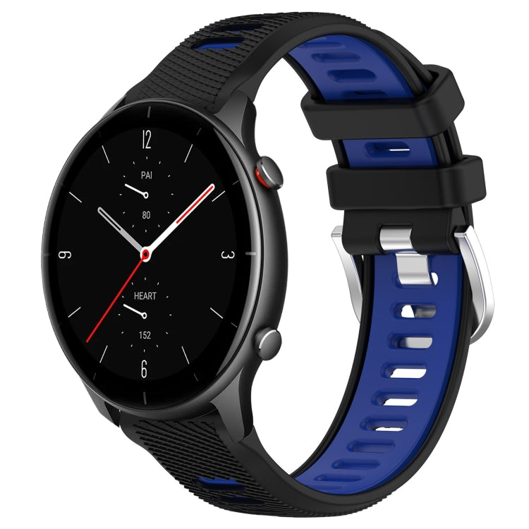 For Amazfit GTR 2e 22mm Cross Texture Two Color Silicone Steel Buckle Watch Band(Black+Blue) -  by PMC TechLife | Online Shopping South Africa | PMC TechLife
