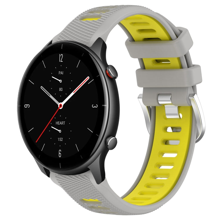 For Amazfit GTR 2e 22mm Cross Texture Two Color Silicone Steel Buckle Watch Band(Grey+Yellow) -  by PMC TechLife | Online Shopping South Africa | PMC TechLife