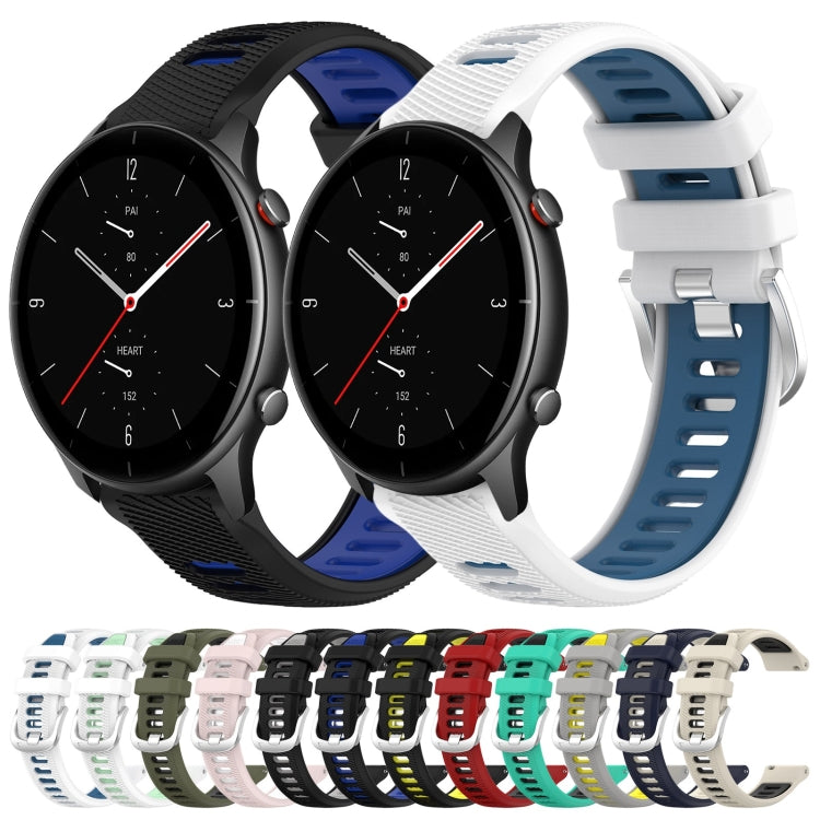 For Amazfit GTR 2e 22mm Cross Texture Two Color Silicone Steel Buckle Watch Band(Starlight+Black) - Smart Wear by PMC TechLife | Online Shopping South Africa | PMC TechLife