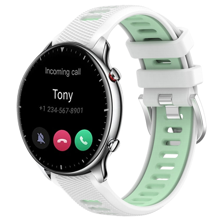For Amazfit GTR 2 22mm Cross Texture Two Color Silicone Steel Buckle Watch Band(White+Teal) -  by PMC TechLife | Online Shopping South Africa | PMC TechLife