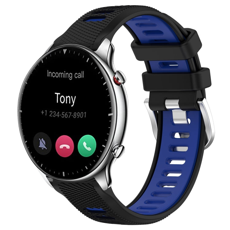 For Amazfit GTR 2 22mm Cross Texture Two Color Silicone Steel Buckle Watch Band(Black+Blue) - Smart Wear by PMC TechLife | Online Shopping South Africa | PMC TechLife