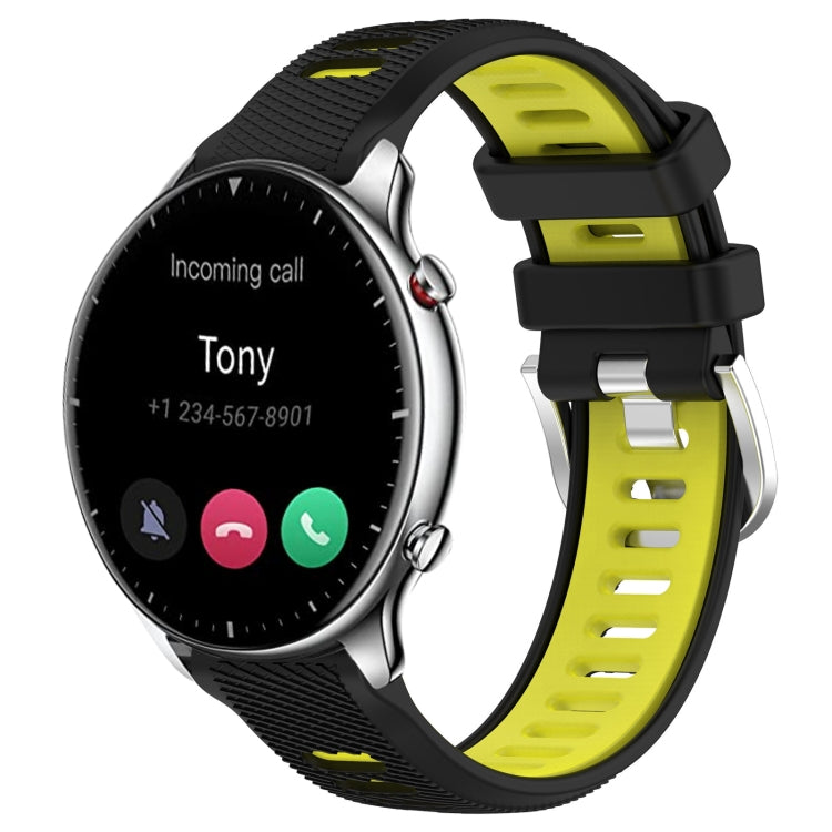 For Amazfit GTR 2 22mm Cross Texture Two Color Silicone Steel Buckle Watch Band(Black+Lime Green) - Smart Wear by PMC TechLife | Online Shopping South Africa | PMC TechLife