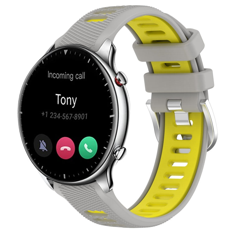 For Amazfit GTR 2 22mm Cross Texture Two Color Silicone Steel Buckle Watch Band(Grey+Yellow) -  by PMC TechLife | Online Shopping South Africa | PMC TechLife
