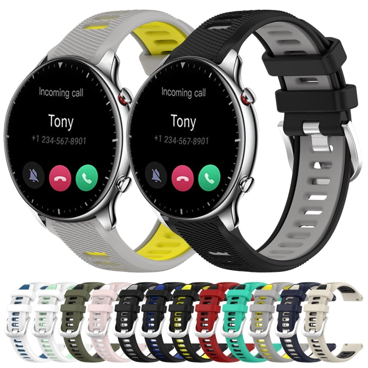 For Amazfit GTR 2 22mm Cross Texture Two Color Silicone Steel Buckle Watch Band(Army Green+Black) -  by PMC TechLife | Online Shopping South Africa | PMC TechLife