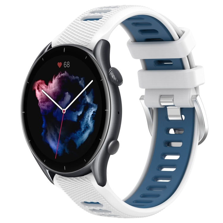 For Amazfit 3 22mm Cross Texture Two Color Silicone Steel Buckle Watch Band(White+Blue) -  by PMC TechLife | Online Shopping South Africa | PMC TechLife