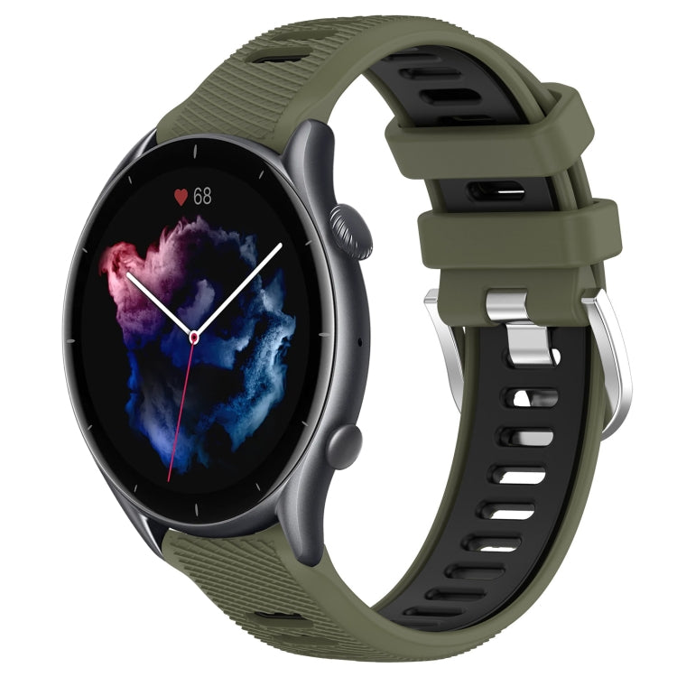 For Amazfit 3 22mm Cross Texture Two Color Silicone Steel Buckle Watch Band(Army Green+Black) -  by PMC TechLife | Online Shopping South Africa | PMC TechLife