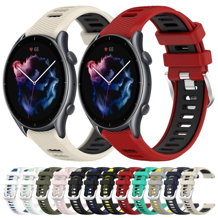 For Amazfit 3 22mm Cross Texture Two Color Silicone Steel Buckle Watch Band(Black+Blue) -  by PMC TechLife | Online Shopping South Africa | PMC TechLife