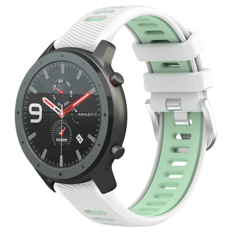 For Amazfit GTR 47mm 22mm Cross Texture Two Color Silicone Steel Buckle Watch Band(White+Teal) - Smart Wear by PMC TechLife | Online Shopping South Africa | PMC TechLife