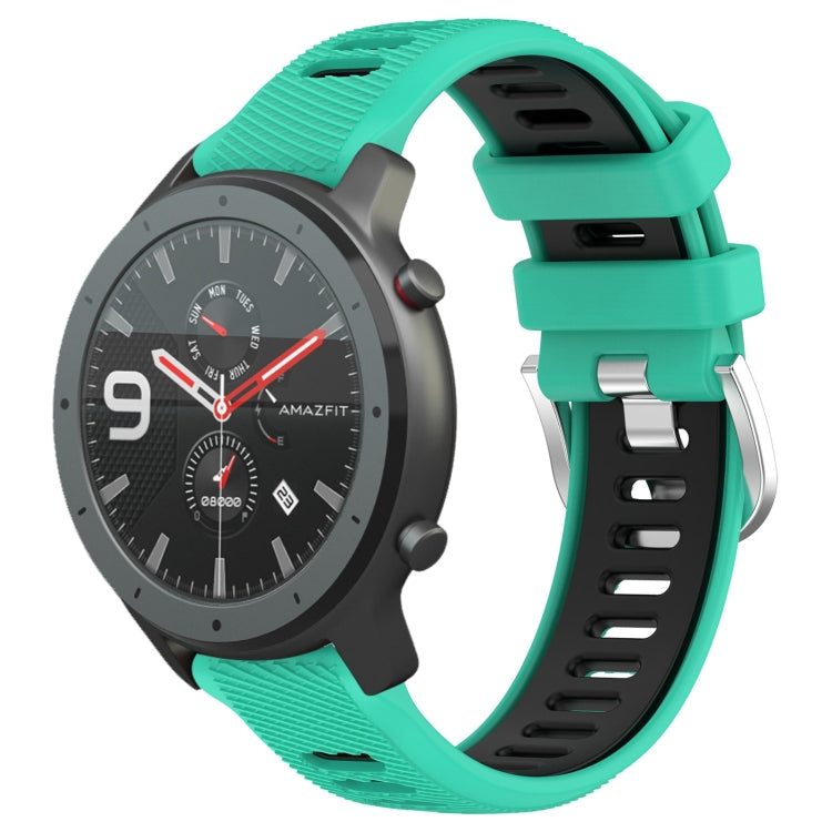 For Amazfit GTR 47mm 22mm Cross Texture Two Color Silicone Steel Buckle Watch Band(Lake Blue+Black) - Smart Wear by PMC TechLife | Online Shopping South Africa | PMC TechLife