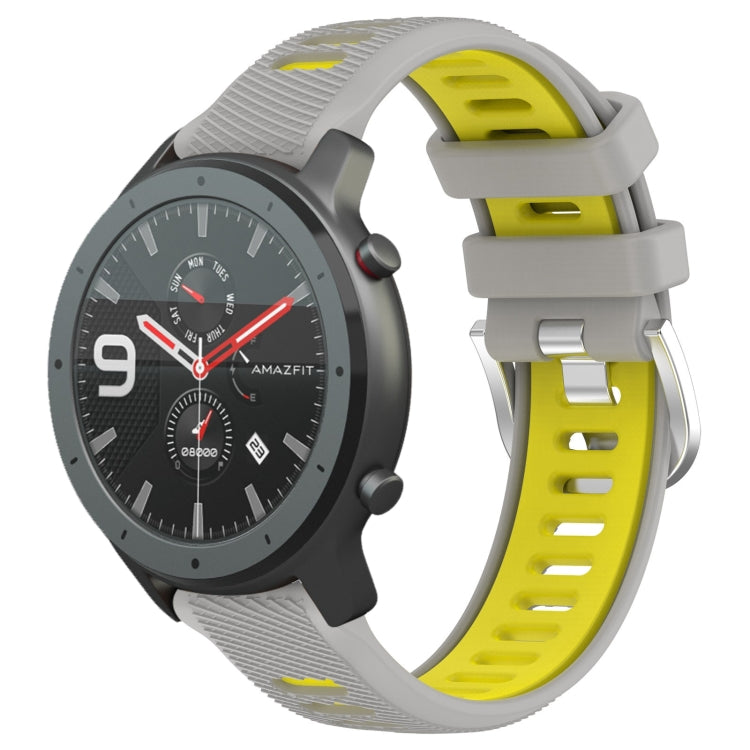 For Amazfit GTR 47mm 22mm Cross Texture Two Color Silicone Steel Buckle Watch Band(Grey+Yellow) -  by PMC TechLife | Online Shopping South Africa | PMC TechLife