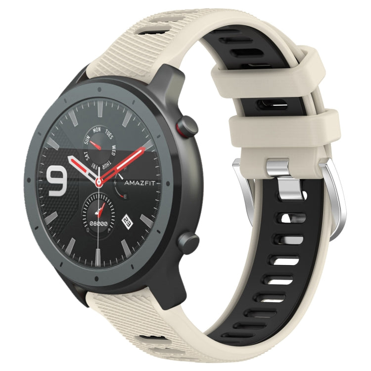 For Amazfit GTR 47mm 22mm Cross Texture Two Color Silicone Steel Buckle Watch Band(Starlight+Black) -  by PMC TechLife | Online Shopping South Africa | PMC TechLife
