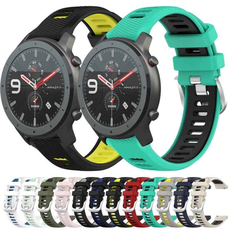 For Amazfit GTR 47mm 22mm Cross Texture Two Color Silicone Steel Buckle Watch Band(Lake Blue+Black) - Smart Wear by PMC TechLife | Online Shopping South Africa | PMC TechLife