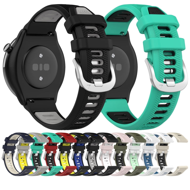 For Amazfit GTR 47mm 22mm Cross Texture Two Color Silicone Steel Buckle Watch Band(White+Teal) - Smart Wear by PMC TechLife | Online Shopping South Africa | PMC TechLife