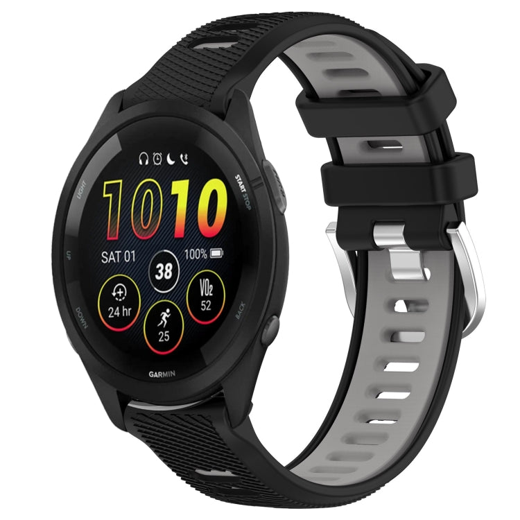 For Garmin Forerunner 265 22mm Sports Two-Color Steel Buckle Silicone Watch Band(Black+Grey) - Smart Wear by PMC TechLife | Online Shopping South Africa | PMC TechLife
