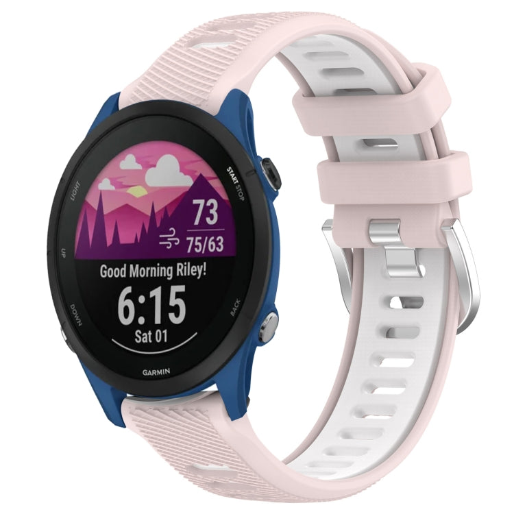 For Garmin Forerunner 255 22mm Sports Two-Color Steel Buckle Silicone Watch Band(Pink+White) - Smart Wear by PMC TechLife | Online Shopping South Africa | PMC TechLife