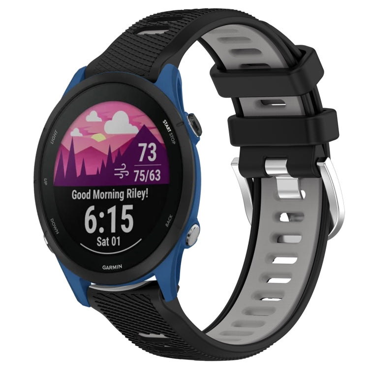 For Garmin Forerunner 255 22mm Sports Two-Color Steel Buckle Silicone Watch Band(Black+Grey) - Smart Wear by PMC TechLife | Online Shopping South Africa | PMC TechLife