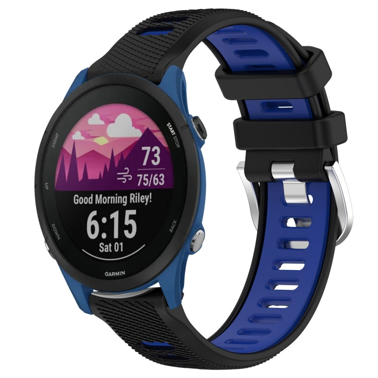 For Garmin Forerunner 255 22mm Sports Two-Color Steel Buckle Silicone Watch Band(Black+Blue) - Smart Wear by PMC TechLife | Online Shopping South Africa | PMC TechLife