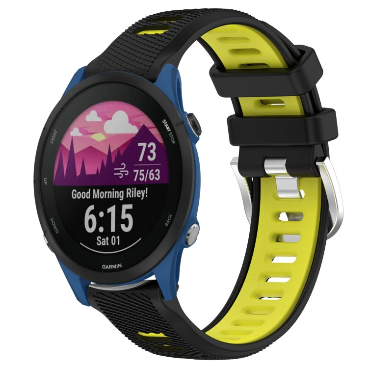 For Garmin Forerunner 255 22mm Sports Two-Color Steel Buckle Silicone Watch Band(Black+Lime Green) - Smart Wear by PMC TechLife | Online Shopping South Africa | PMC TechLife