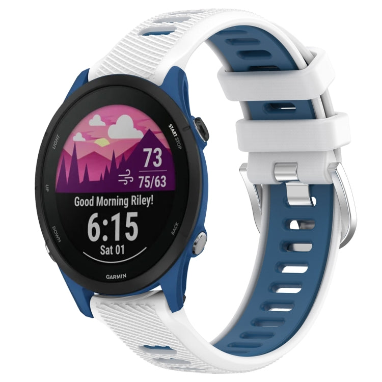 For Garmin Forerunner 255 Music 22mm Sports Two-Color Steel Buckle Silicone Watch Band(White+Blue) -  by PMC TechLife | Online Shopping South Africa | PMC TechLife
