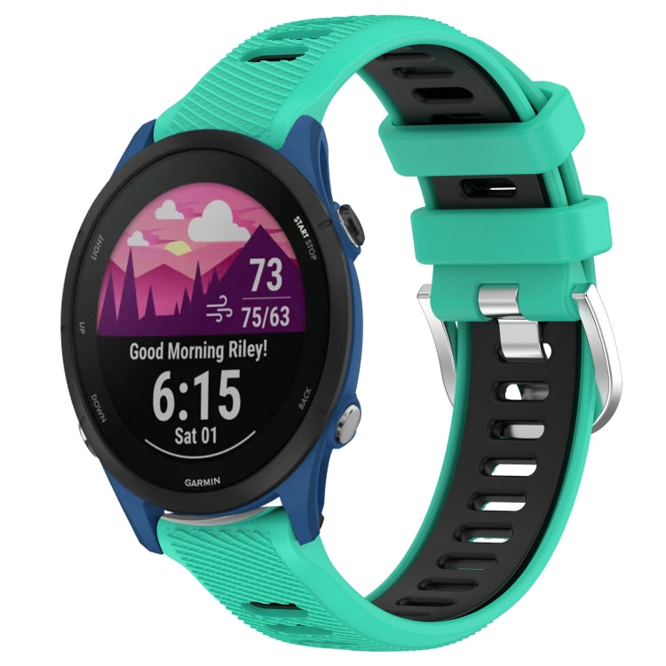 For Garmin Forerunner 255 Music 22mm Sports Two-Color Steel Buckle Silicone Watch Band(Lake Blue+Black) - Smart Wear by PMC TechLife | Online Shopping South Africa | PMC TechLife
