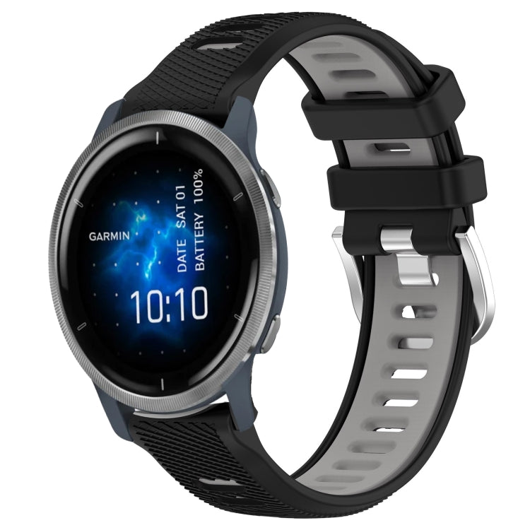 For Garmin Venu 2 22mm Sports Two-Color Steel Buckle Silicone Watch Band(Black+Grey) - Smart Wear by PMC TechLife | Online Shopping South Africa | PMC TechLife