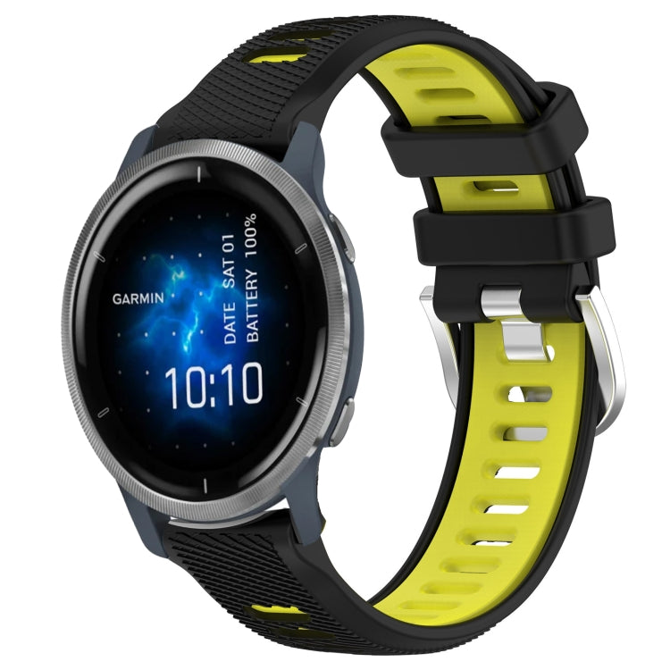 For Garmin Venu 2 22mm Sports Two-Color Steel Buckle Silicone Watch Band(Black+Lime Green) - Smart Wear by PMC TechLife | Online Shopping South Africa | PMC TechLife