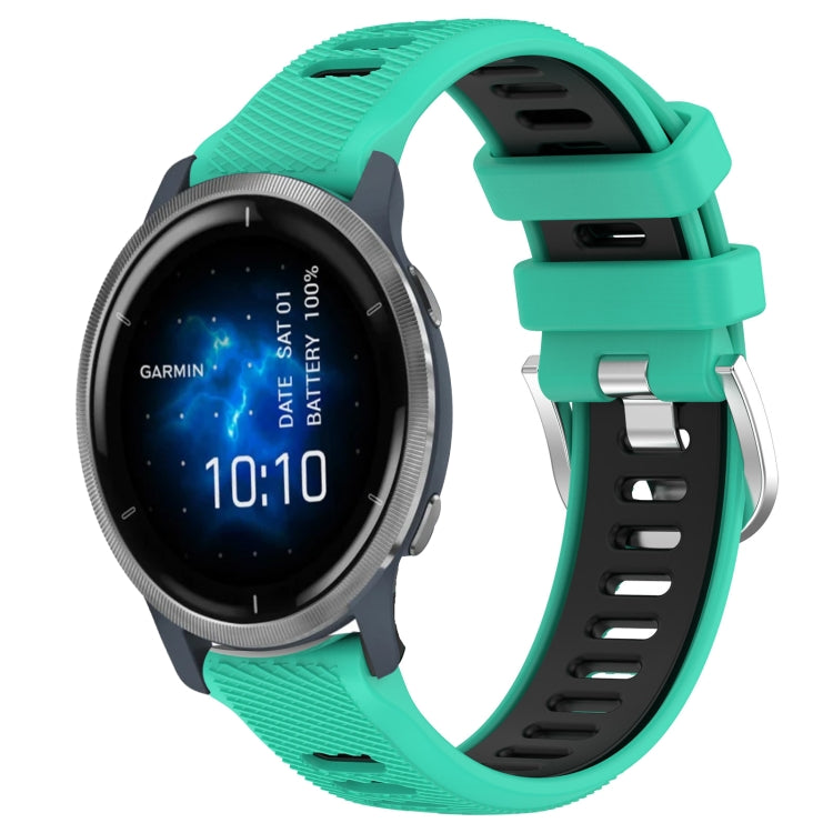 For Garmin Venu 2 22mm Sports Two-Color Steel Buckle Silicone Watch Band(Lake Blue+Black) - Smart Wear by PMC TechLife | Online Shopping South Africa | PMC TechLife