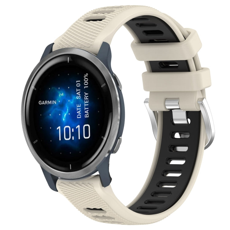 For Garmin Venu 2 22mm Sports Two-Color Steel Buckle Silicone Watch Band(Starlight+Black) - Smart Wear by PMC TechLife | Online Shopping South Africa | PMC TechLife