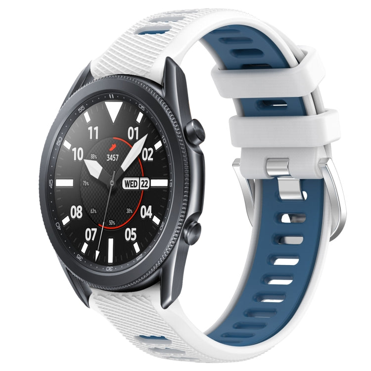 For Samsung Galaxy Watch3 45mm 22mm Sports Two-Color Steel Buckle Silicone Watch Band(White+Blue) - Smart Wear by PMC TechLife | Online Shopping South Africa | PMC TechLife