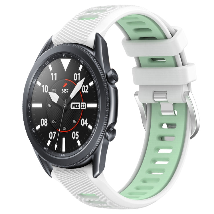 For Samsung Galaxy Watch3 45mm 22mm Sports Two-Color Steel Buckle Silicone Watch Band(White+Teal) - Smart Wear by PMC TechLife | Online Shopping South Africa | PMC TechLife