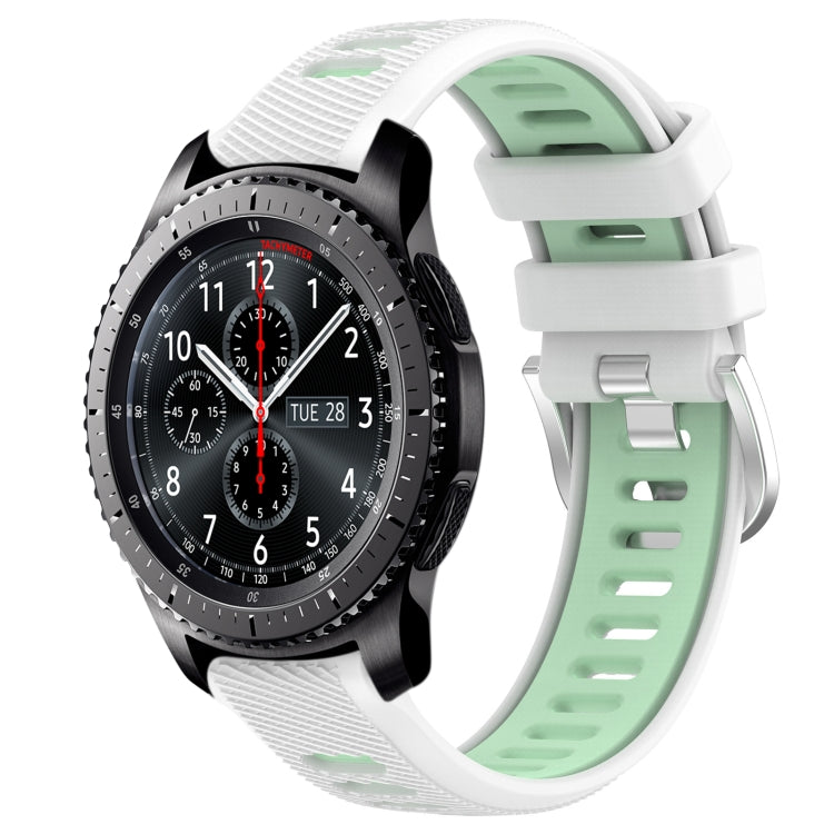 For Samsung Gear S3 Frontier 22mm Sports Two-Color Steel Buckle Silicone Watch Band(White+Teal) - Smart Wear by PMC TechLife | Online Shopping South Africa | PMC TechLife