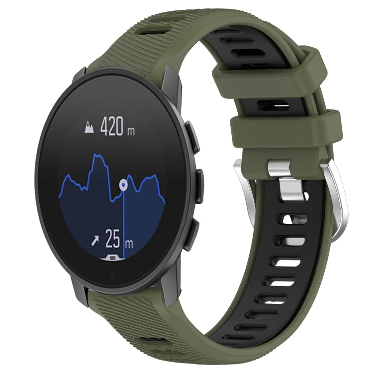 For SUUNTO 9 Peak Pro 22mm Sports Two-Color Steel Buckle Silicone Watch Band(Army Green+Black) - Smart Wear by PMC TechLife | Online Shopping South Africa | PMC TechLife