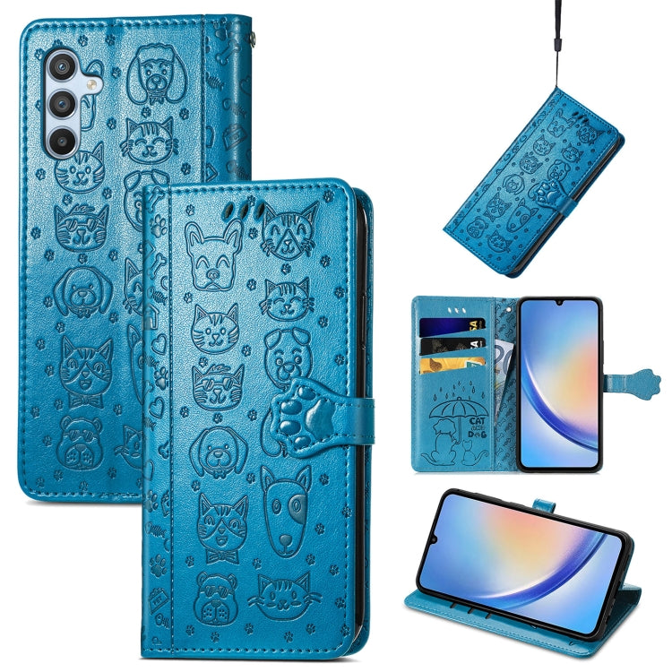 For Samsung Galaxy A34 5G Cat and Dog Embossed Phone Leather Phone Case(Blue) - free shipping - PMC TechLife - Order now!