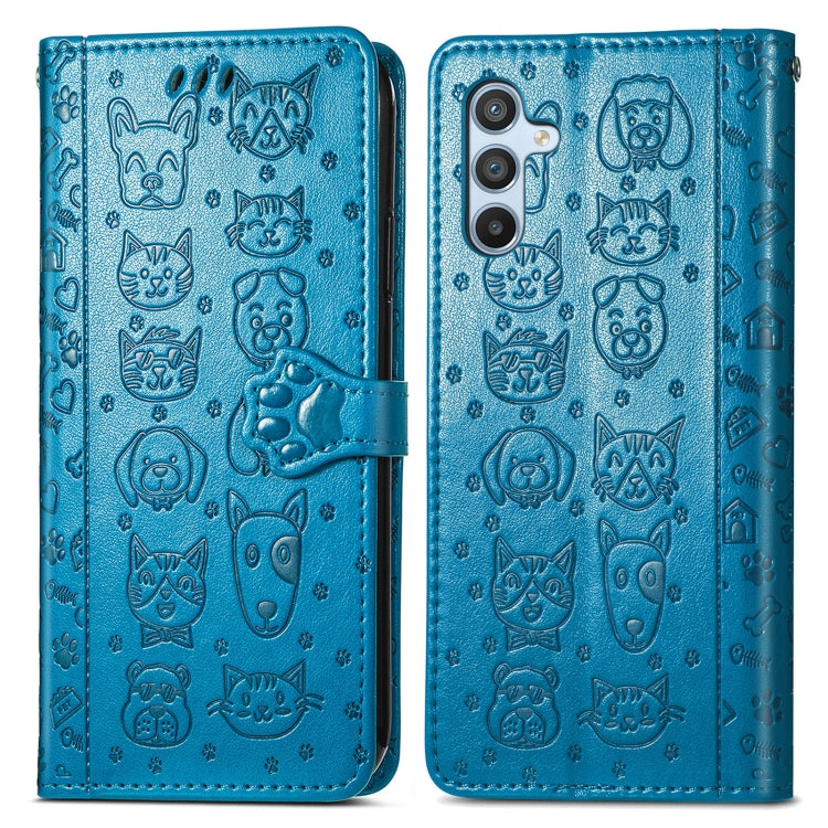 For Samsung Galaxy A34 5G Cat and Dog Embossed Phone Leather Phone Case(Blue) - free shipping - PMC TechLife - Order now!