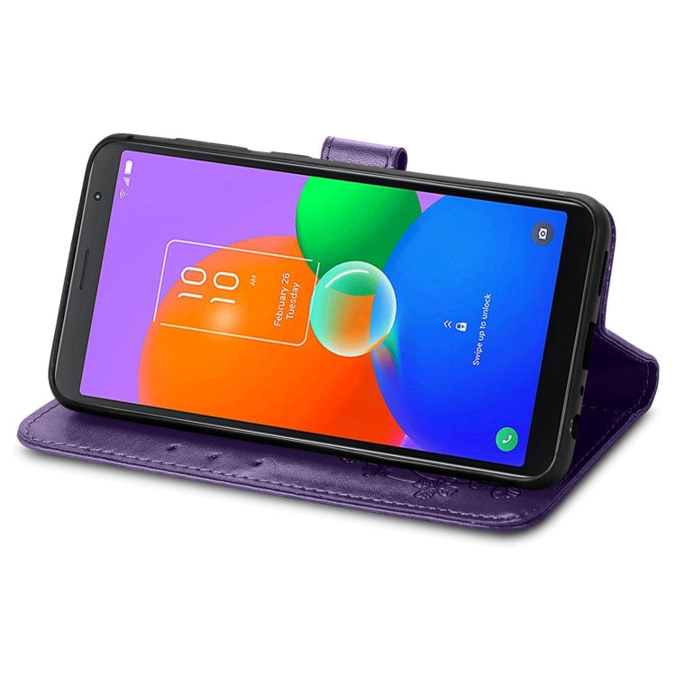 For TCL 403 Four-leaf Clasp Embossed Buckle Leather Phone Case(Purple) - free shipping - PMC TechLife - Order now!