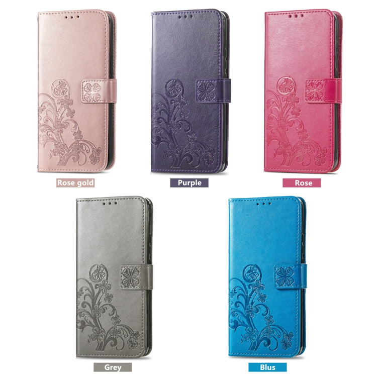 For TCL 403 Four-leaf Clasp Embossed Buckle Leather Phone Case(Purple) - free shipping - PMC TechLife - Order now!