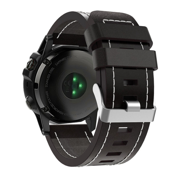 For Garmin Enduro 2 26mm Sewing Leather Steel Buckle Watch Band(Black) - Smart Wear by PMC TechLife | Online Shopping South Africa | PMC TechLife