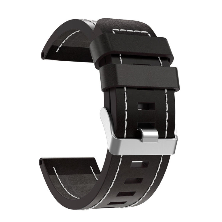 For Garmin Enduro 2 26mm Sewing Leather Steel Buckle Watch Band(Black) - Smart Wear by PMC TechLife | Online Shopping South Africa | PMC TechLife