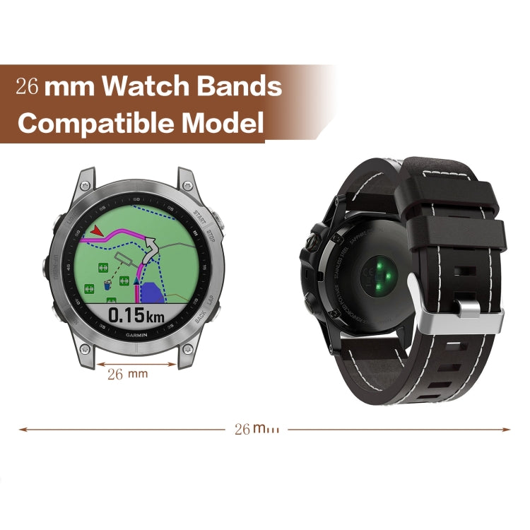 For Garmin Fenix 6X Pro 26mm Sewing Leather Steel Buckle Watch Band(Black) - Smart Wear by PMC TechLife | Online Shopping South Africa | PMC TechLife