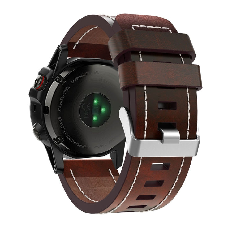 For Garmin Fenix 6X Sapphire 26mm Sewing Leather Steel Buckle Watch Band(Red Brown) - Smart Wear by PMC TechLife | Online Shopping South Africa | PMC TechLife