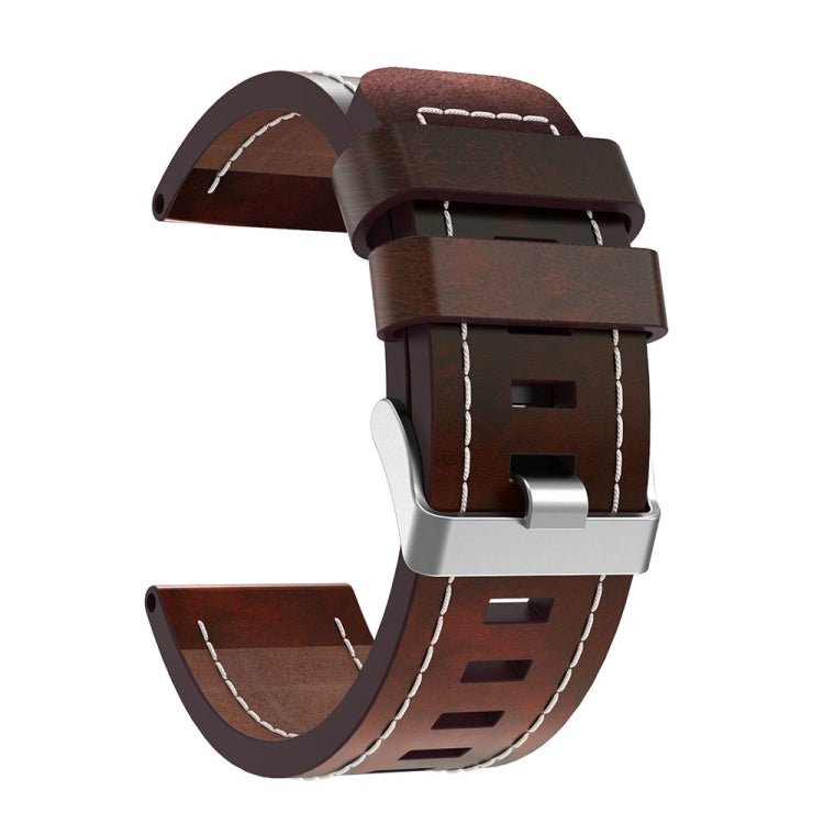 For Garmin Descent MK 1 26mm Sewing Leather Steel Buckle Watch Band(Red Brown) - Smart Wear by PMC TechLife | Online Shopping South Africa | PMC TechLife