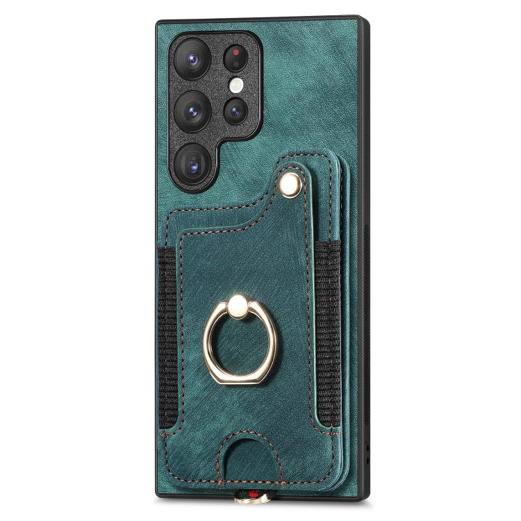 For Samsung Galaxy S22 Ultra 5G Retro Skin-feel Ring Multi-card Wallet Phone Case(Green) - free shipping - PMC TechLife - Order now!