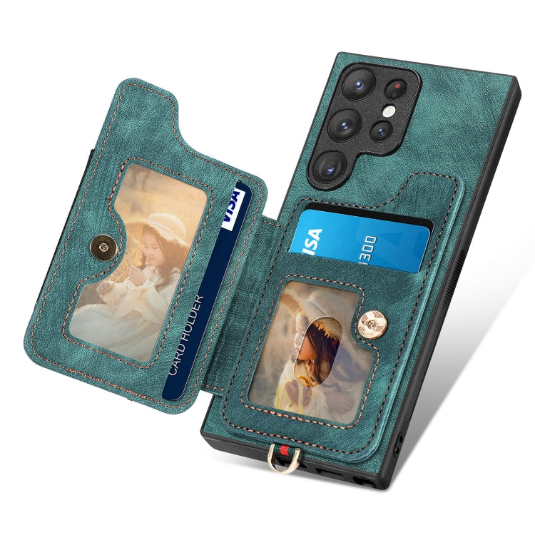 For Samsung Galaxy S22 Ultra 5G Retro Skin-feel Ring Multi-card Wallet Phone Case(Green) - free shipping - PMC TechLife - Order now!