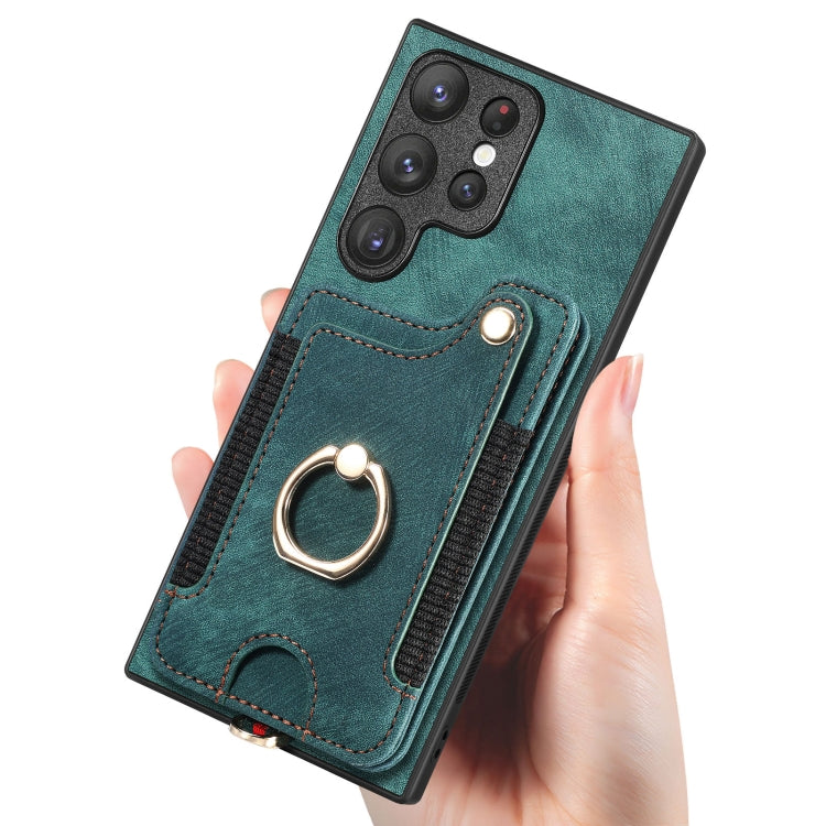 For Samsung Galaxy S22 Ultra 5G Retro Skin-feel Ring Multi-card Wallet Phone Case(Green) - free shipping - PMC TechLife - Order now!