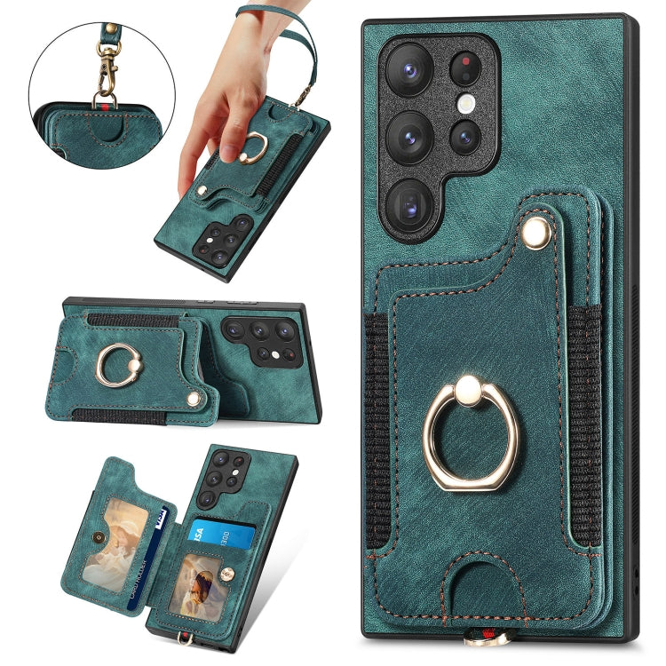 For Samsung Galaxy S22 Ultra 5G Retro Skin-feel Ring Multi-card Wallet Phone Case(Green) - free shipping - PMC TechLife - Order now!