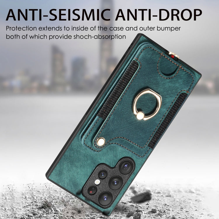 For Samsung Galaxy S22 Ultra 5G Retro Skin-feel Ring Multi-card Wallet Phone Case(Green) - free shipping - PMC TechLife - Order now!